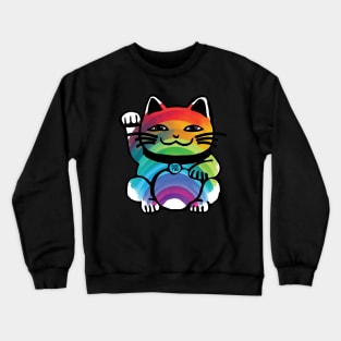 Japanese Good Luck Cat with Rainbow Crewneck Sweatshirt